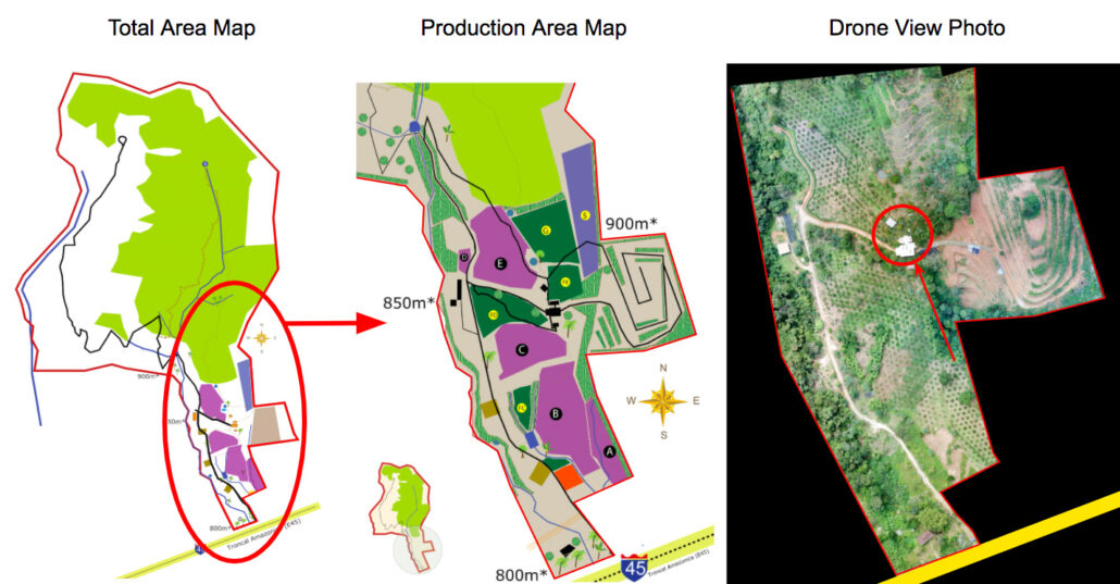 Permaculture Master Plan Overview 3 in 1. Image: Illustration of Total Area
Illustration of Production Zones
3D Aerial Photo of the Productive Area
